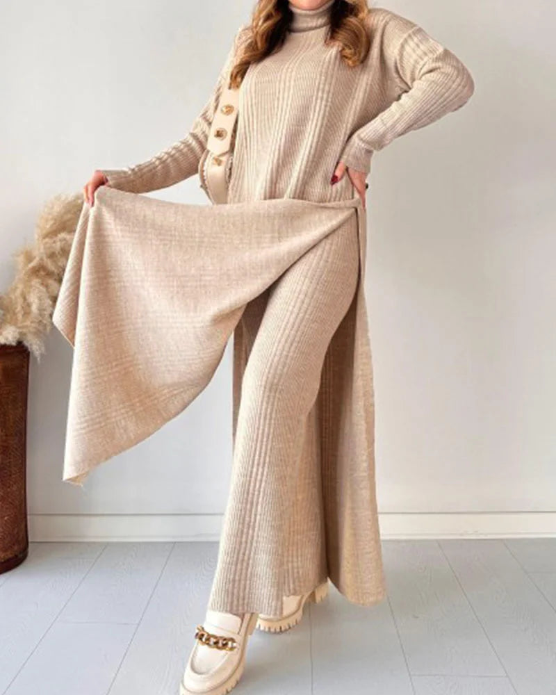 Wendy™ - Stylish Long Slit Knit Two-Piece Set