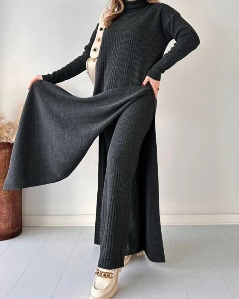 Wendy™ - Stylish Long Slit Knit Two-Piece Set