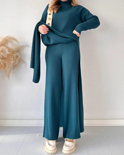 Wendy™ - Stylish Long Slit Knit Two-Piece Set