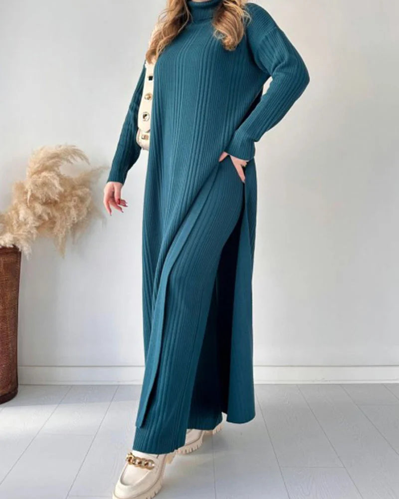 Wendy™ - Stylish Long Slit Knit Two-Piece Set